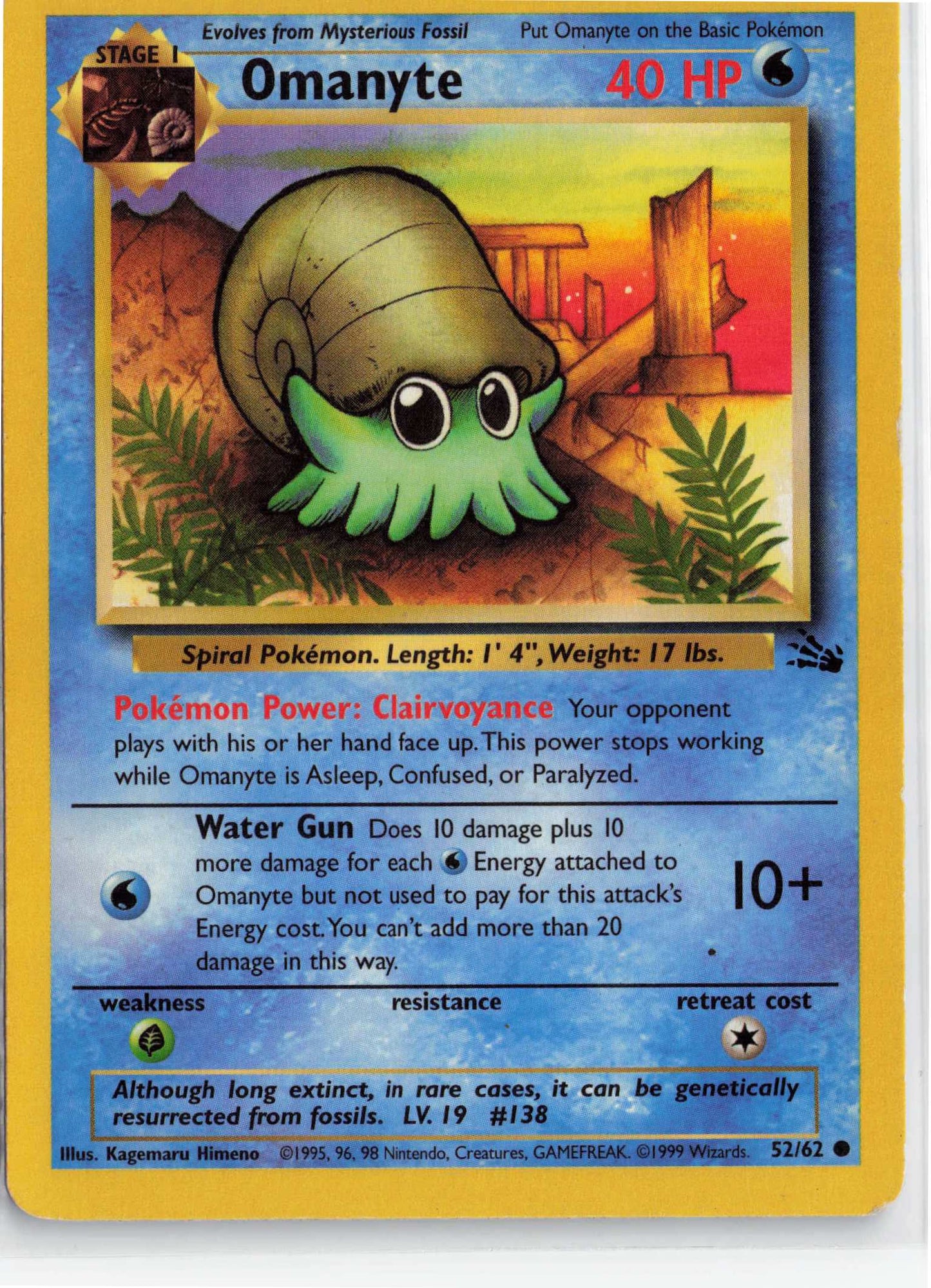 Omanyte 52/62, HP Condition, Pokemon Fossil