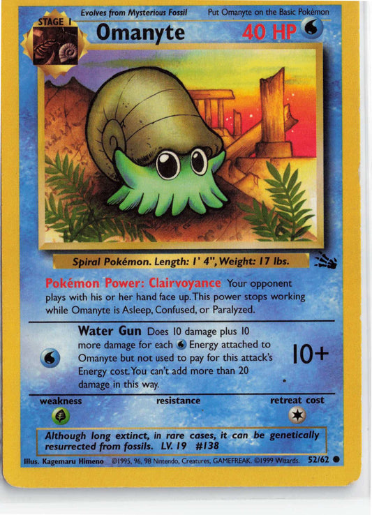 Omanyte 52/62, HP Condition, Pokemon Fossil