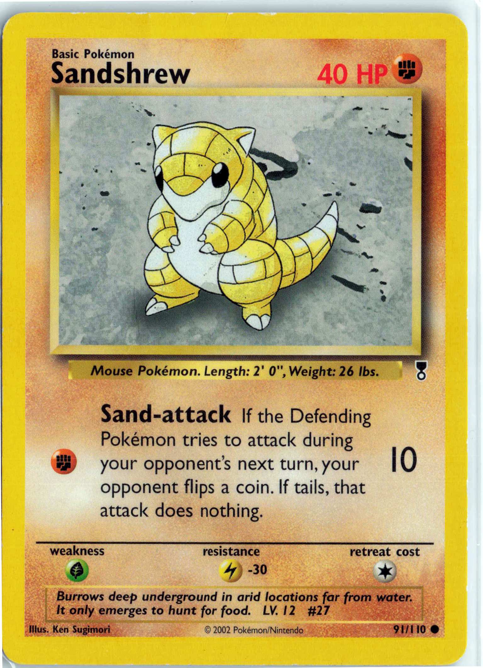 Sandshrew 091/110, HP Condition, Pokemon Legendary Collection