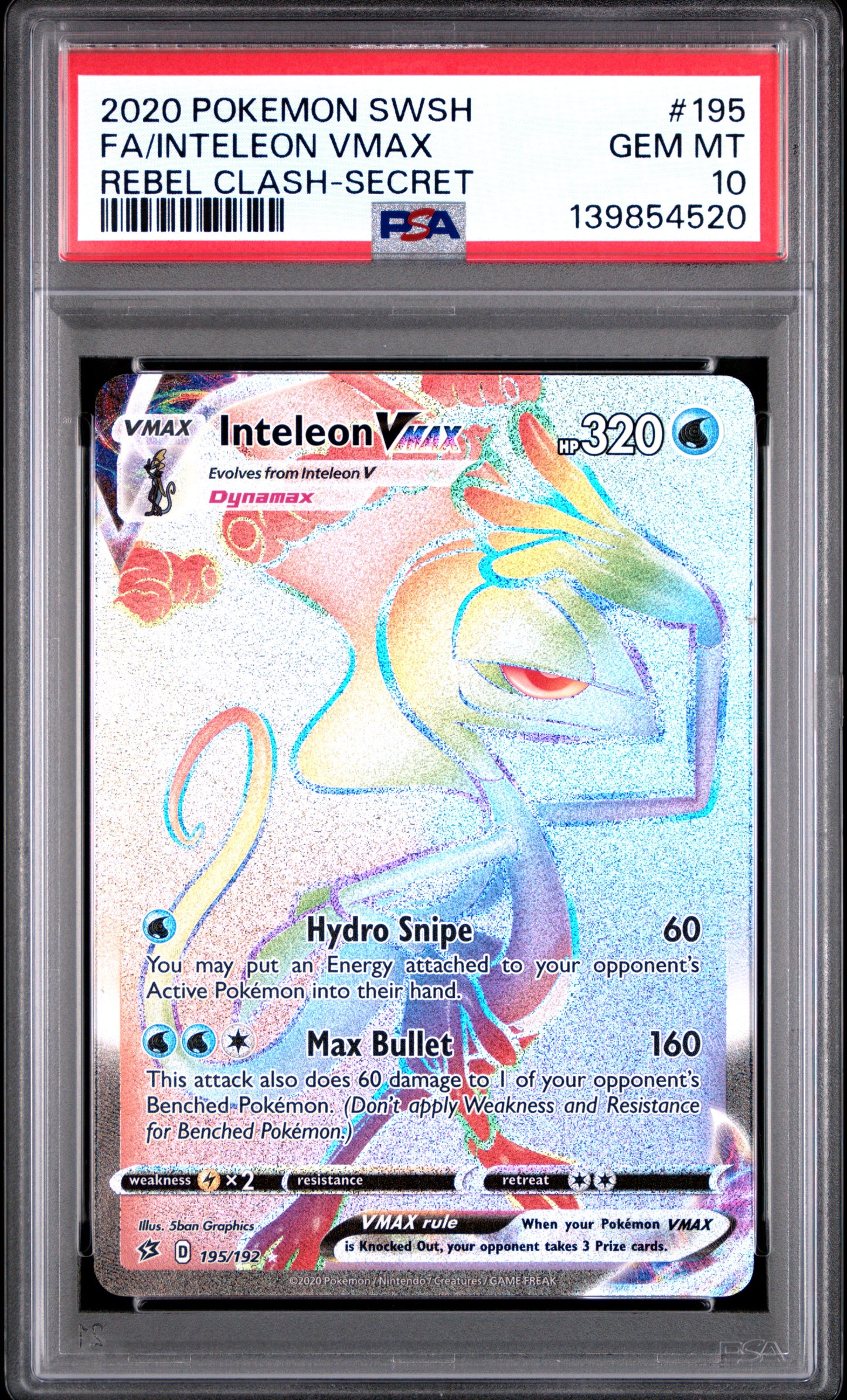 Inteleon Vmax #195 Pokemon Sword & Shield Rebel Clash Graded PSA 10
