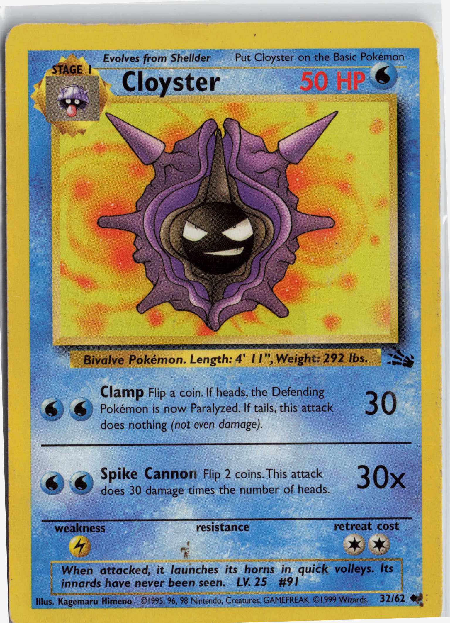 Cloyster 32/62, HP Condition, Pokemon Fossil