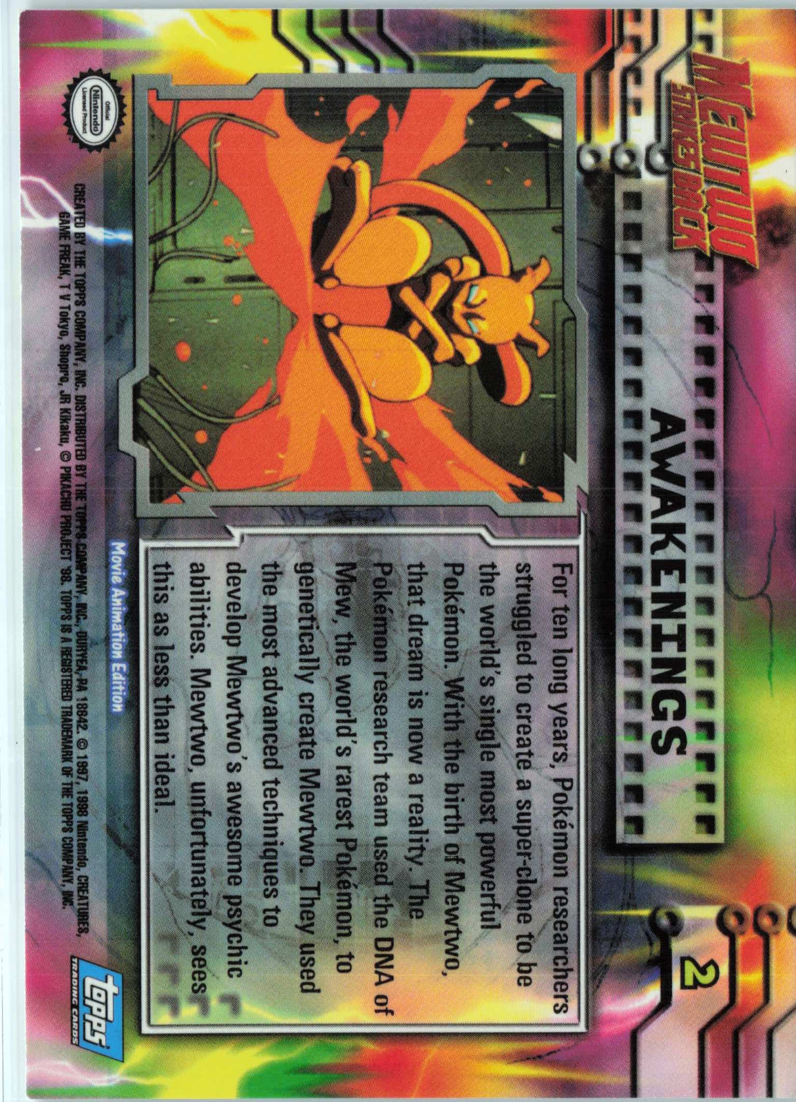 Awakenings #2 Blue Topps Logo Pokemon Topps MewTwo Strikes Back (Back)
