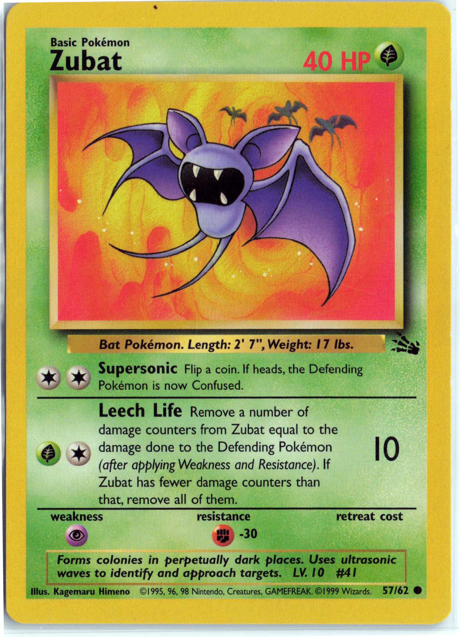 Zubat 57/62, HP Condition, Pokemon Fossil