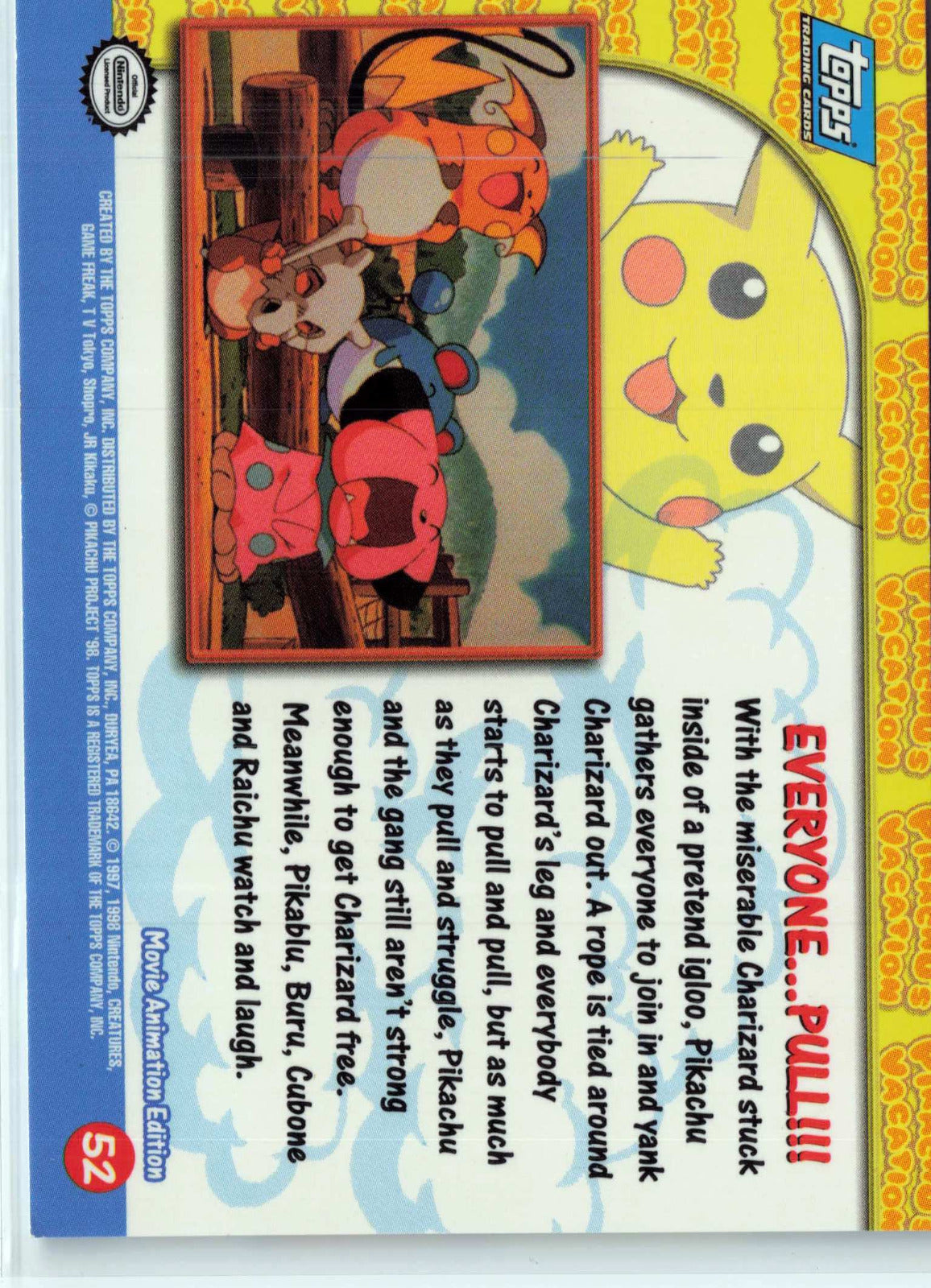 Everyone... Pull!!! #52 Blue Topps Logo HP Pokemon Topps Pikachu's Vacation (Back)