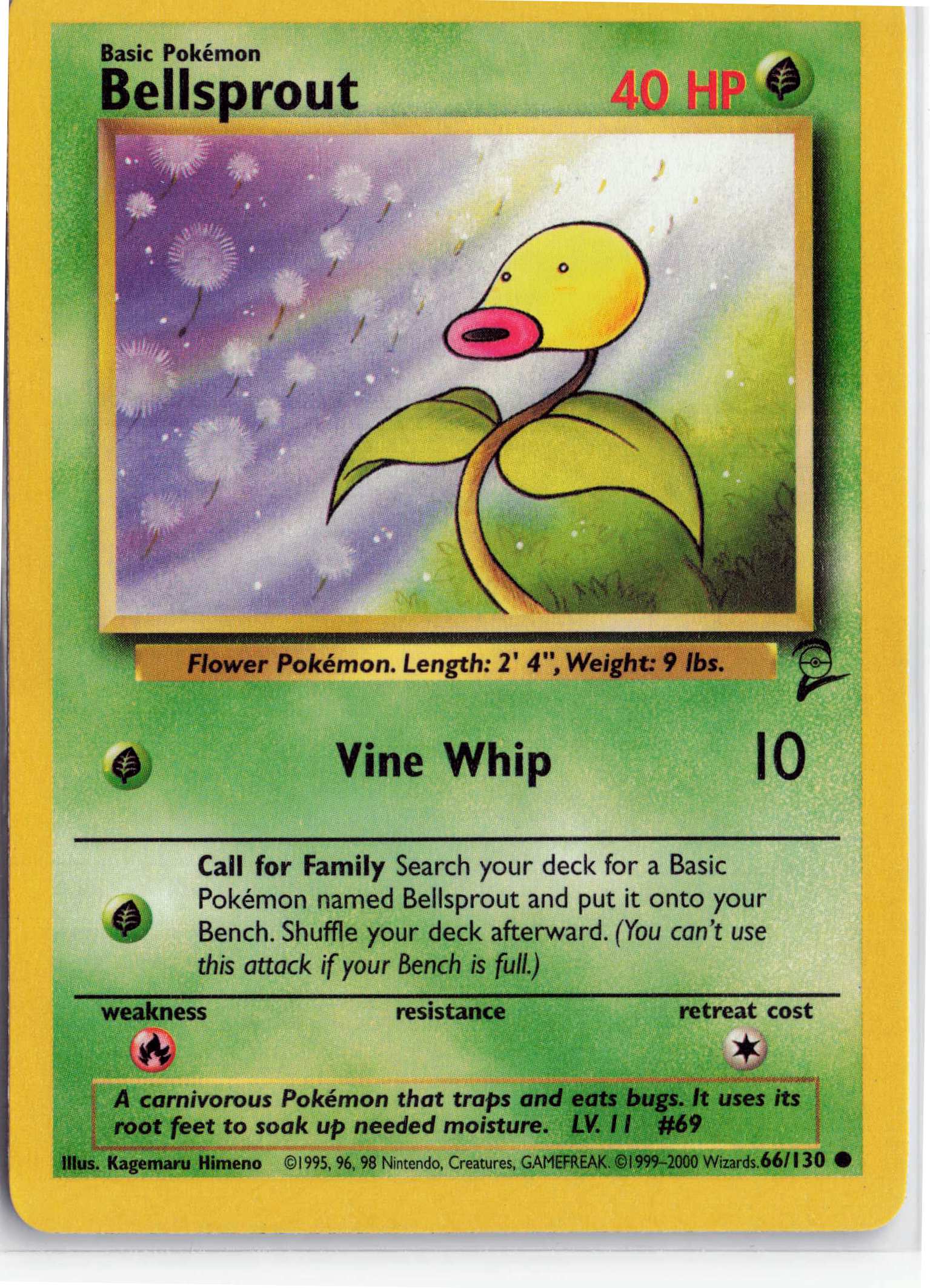 Bellsprout 066/130, HP Condition, Pokemon Base Set 2