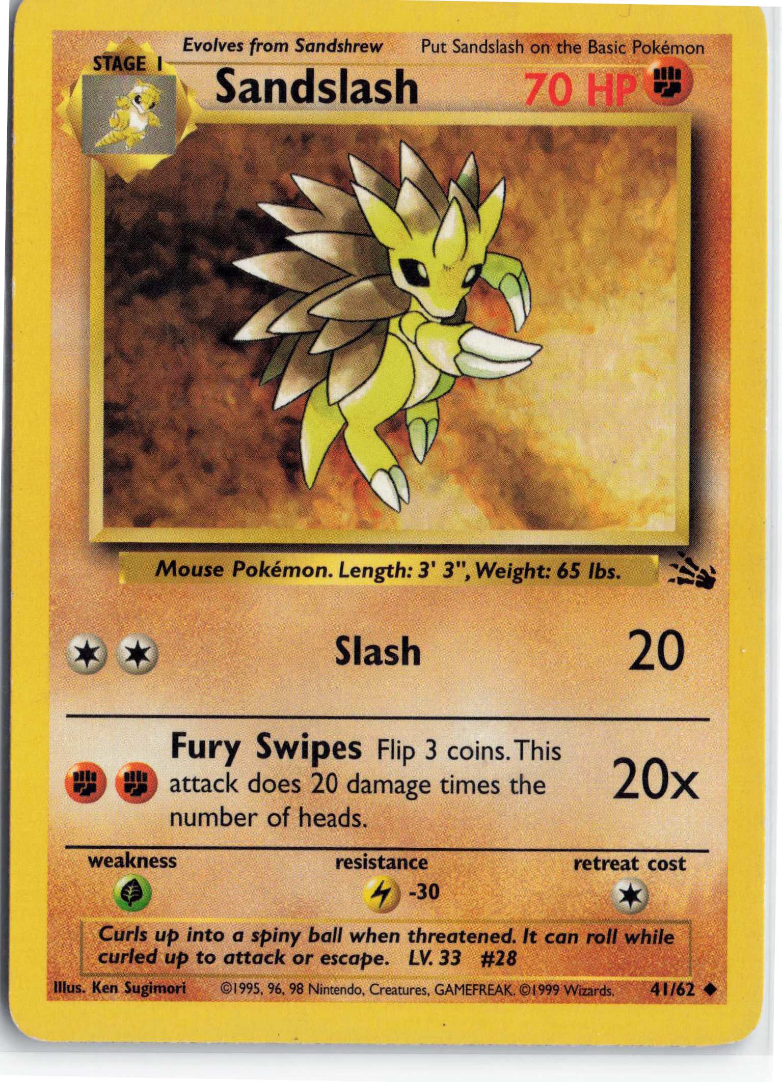 Sandslash 41/62, HP Condition, Pokemon Fossil