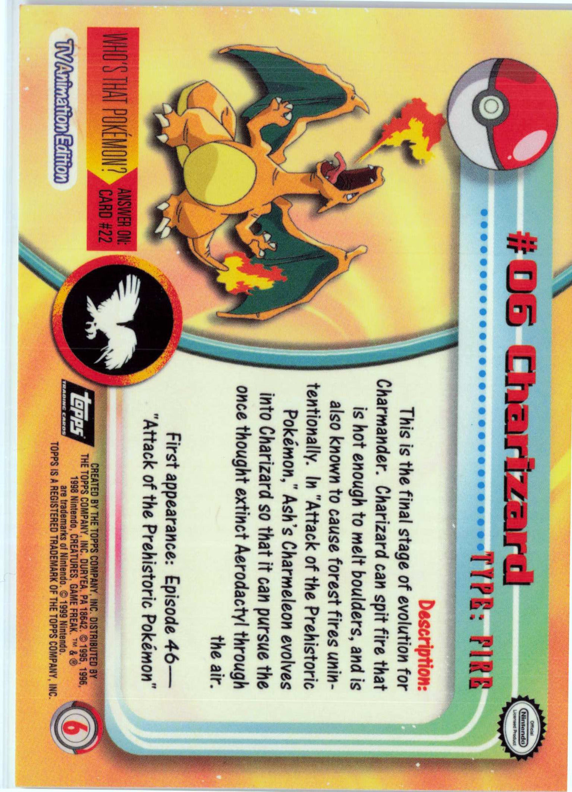 Charizard 6 - Black Topps Logo HP Pokemon Topps TV Animation Edition Series 1 (Back)